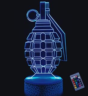 Optical Illusion 3D Grenade Night Light 16 Colors Changing USB Power Remote Control Touch Switch Decor Lamp LED Table Desk Lamp Brithday Children Kids Christmas Xmas Gift