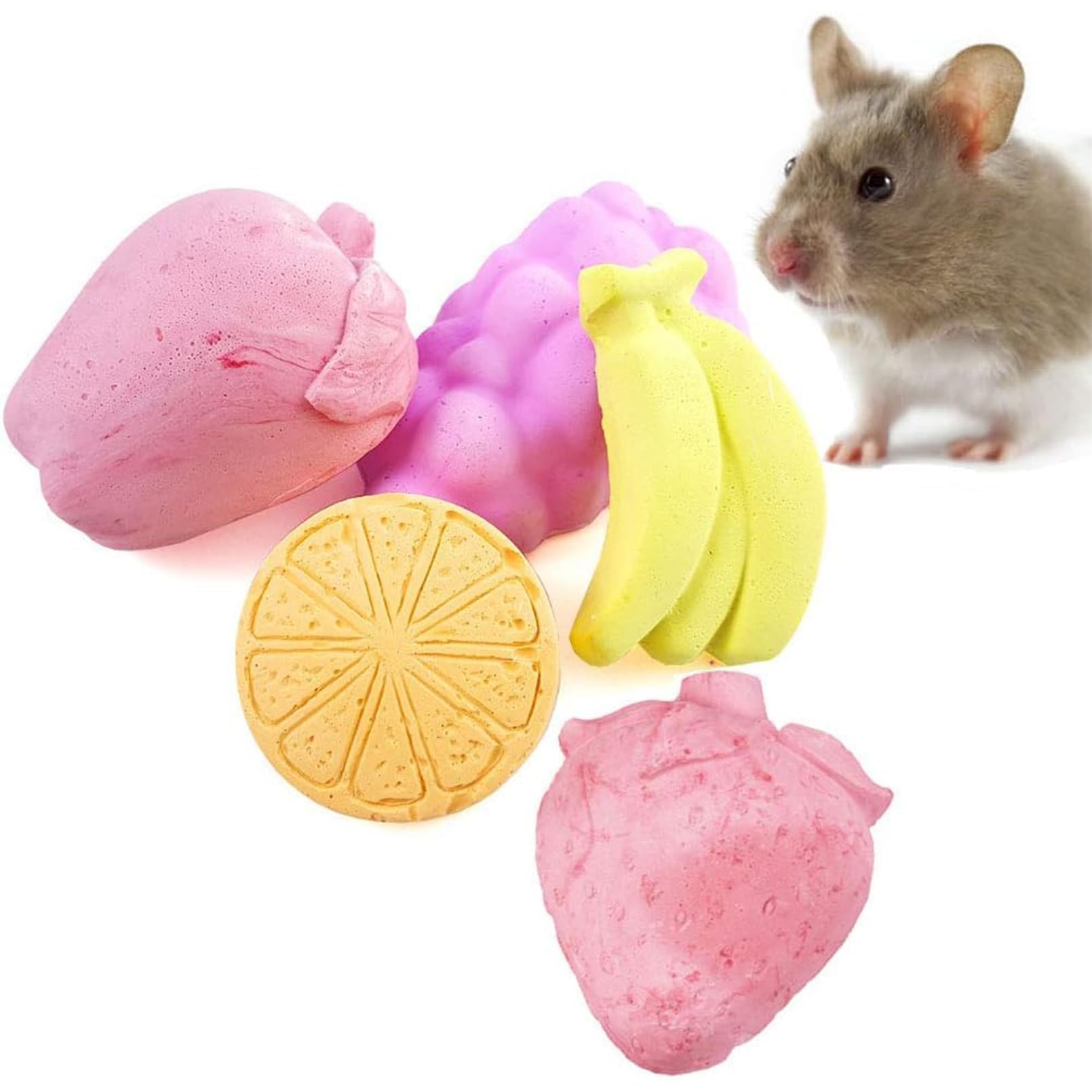 Hamiledyi 5 Pcs Chinchilla Lava Blocks Fruit Shaped Rabbit Chew Toys Bunny Lava Teeth Grinding Square Stone Small Animal Mineral Calcium Stone for
