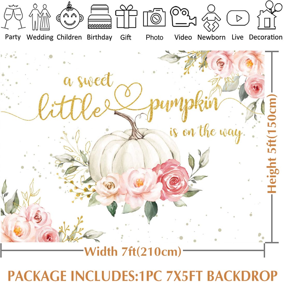 Avezano Kürbis Babyparty Hintergrund – 180x100 Cm, Herbst-Deko Mit \"Oh Baby\"-Aufdruck, Geschlechtsneutral