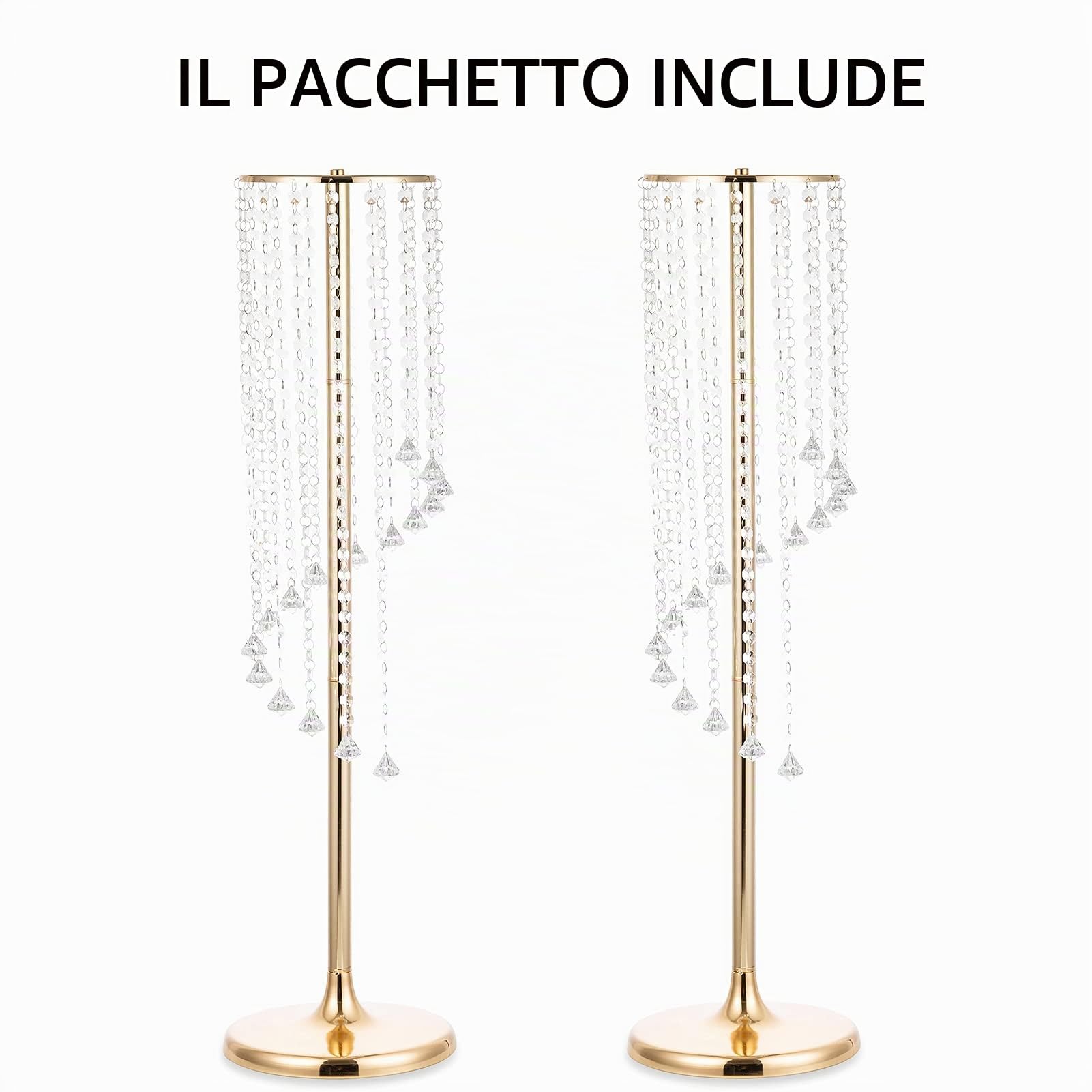 Nuptio Centrotavola Matrimonio Vasi D'oro - 2 Pezzi 90cm Altezza Vaso Fiori Cristallo Metallo Stand per Decorazioni Tavoli Festa Eleganti per Matrimoni Sfusi Centrotavola Lampadari Tavolo