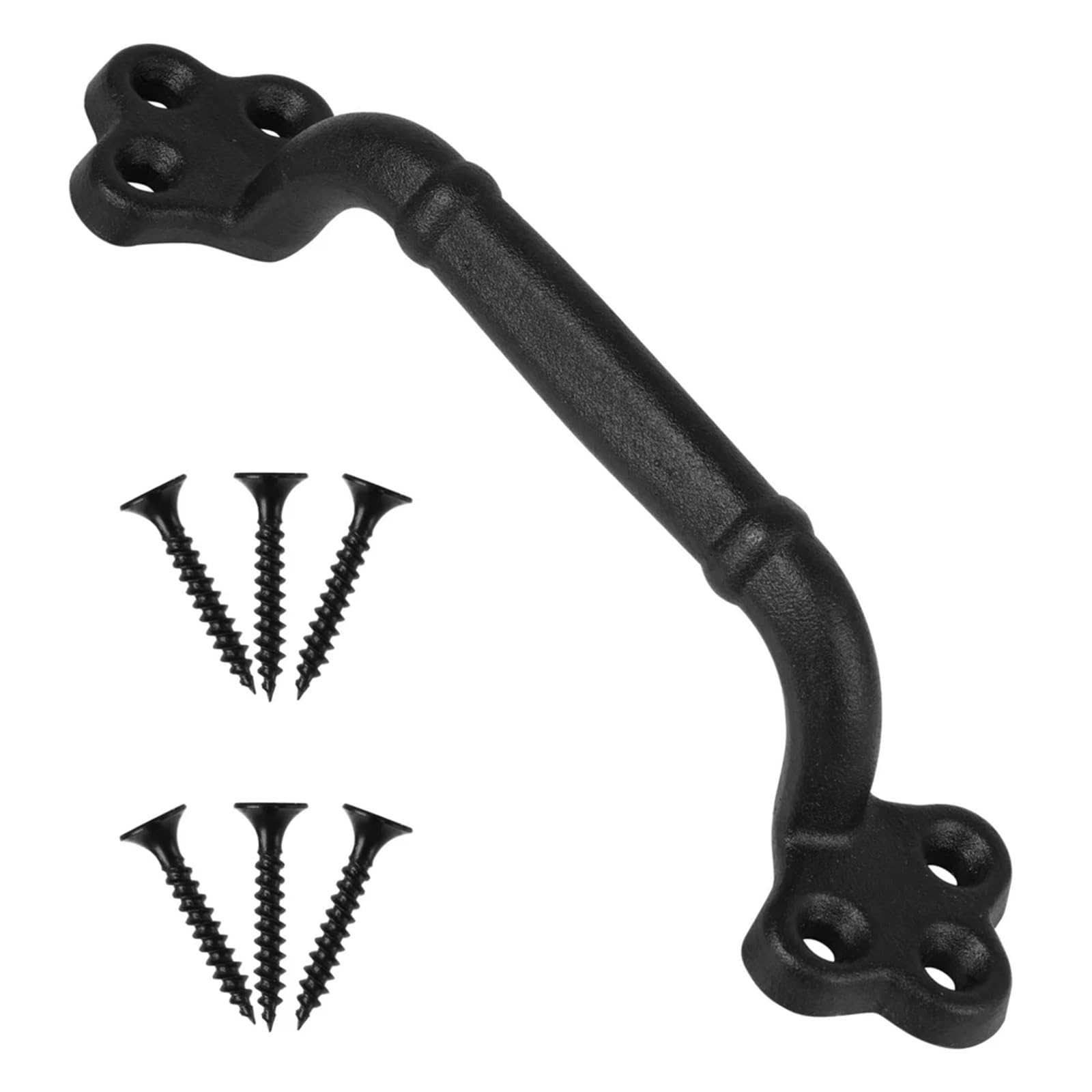 RUWLFE 2pcs Door Pull Handle Gate Cast Iron Matte Black Finish for Grip Vintage for Gates Barn for Internal Wooden Doors