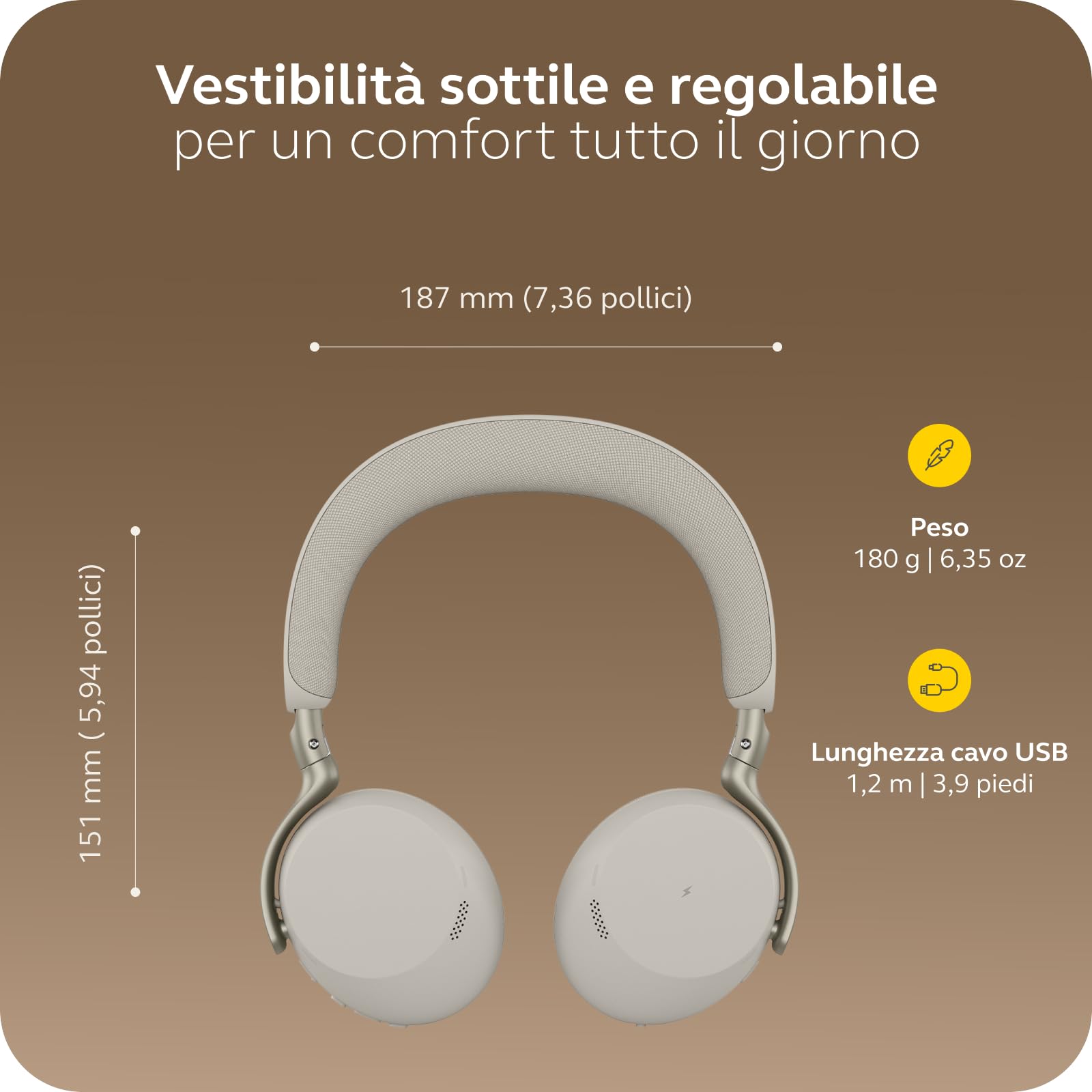 Jabra Evolve3 75 Cuffie Wireless Bluetooth con Microfono, Grigio Caldo