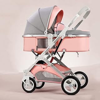 Pram Stroller Baby Carriage for 0-36 Months Baby Strollers Set 3 in 1 Foldable Travel Stroller Pram Shock Absorption Springs Pram (Color : Pink)