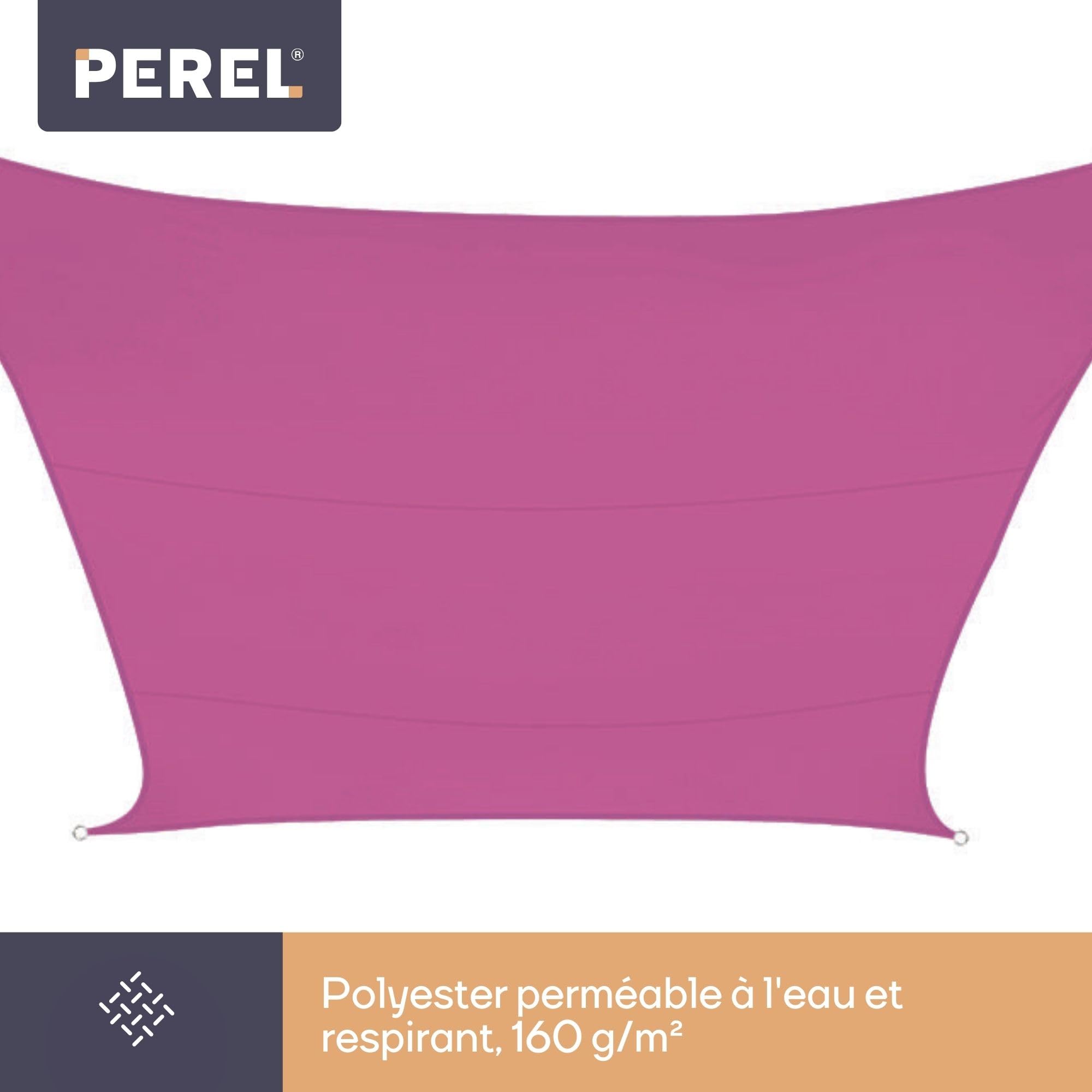 Perel Voile d'ombrage, Toile ombrage, Toile extérieure terrasse, imperméable, Protection Contre UV, 4 Anneaux en O en Acier Inoxydable, 2 x 3 m, 160 g/m², Polyester, rectangulaire, Fuchsia