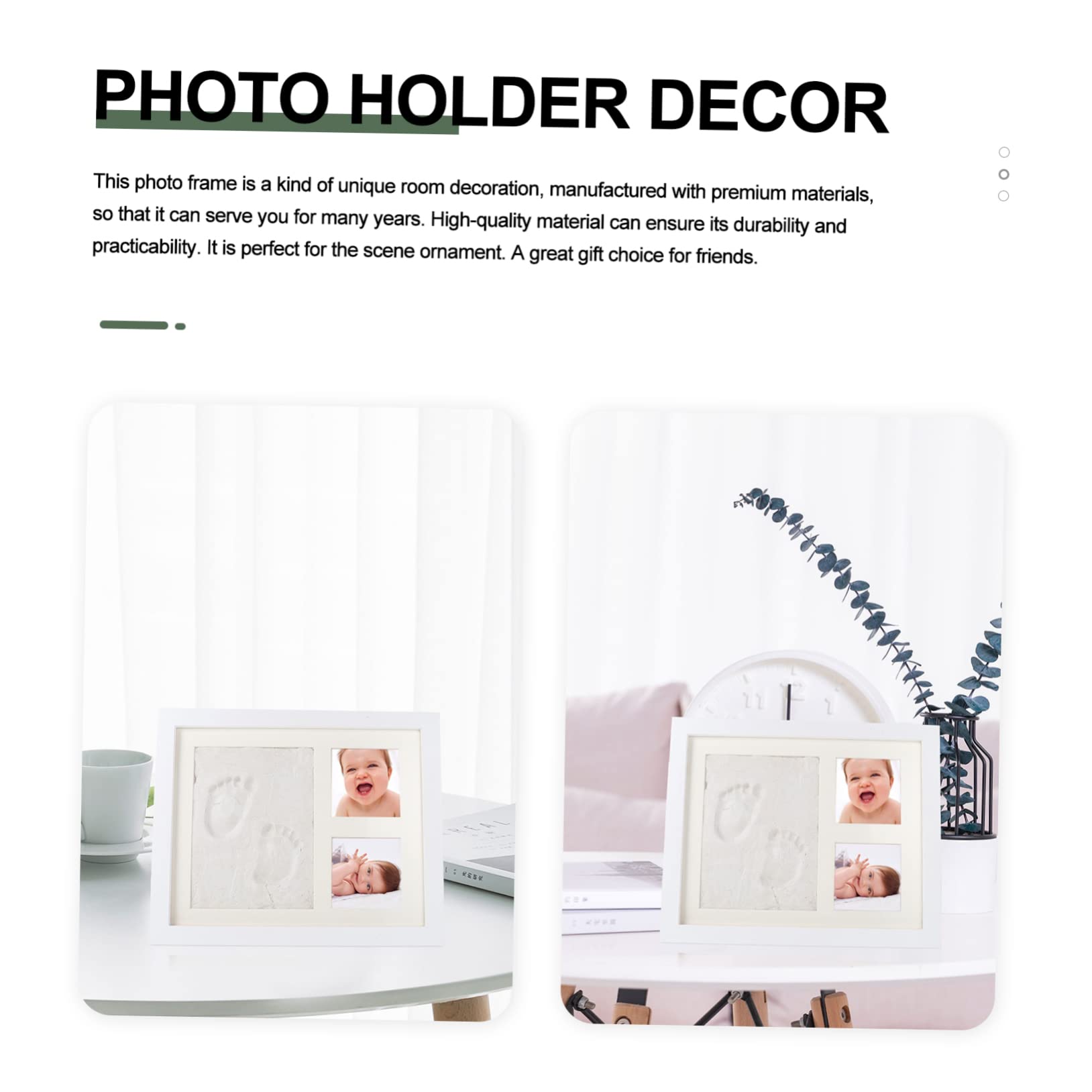 Marco de Fotos DIY de Madera y 3 Compartimentos Almohadilla de Tinta para Guardar Fotos y Huellas, Decoración para Salón u Oficina
