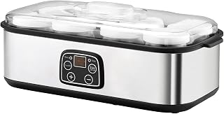 Yoghurt Maker with 8 180ml Glass Jars, Stainless Steel Yogurt Machine with Timer, Adjustable Thermostat and LCD Display for Healthy Homemade Desserts