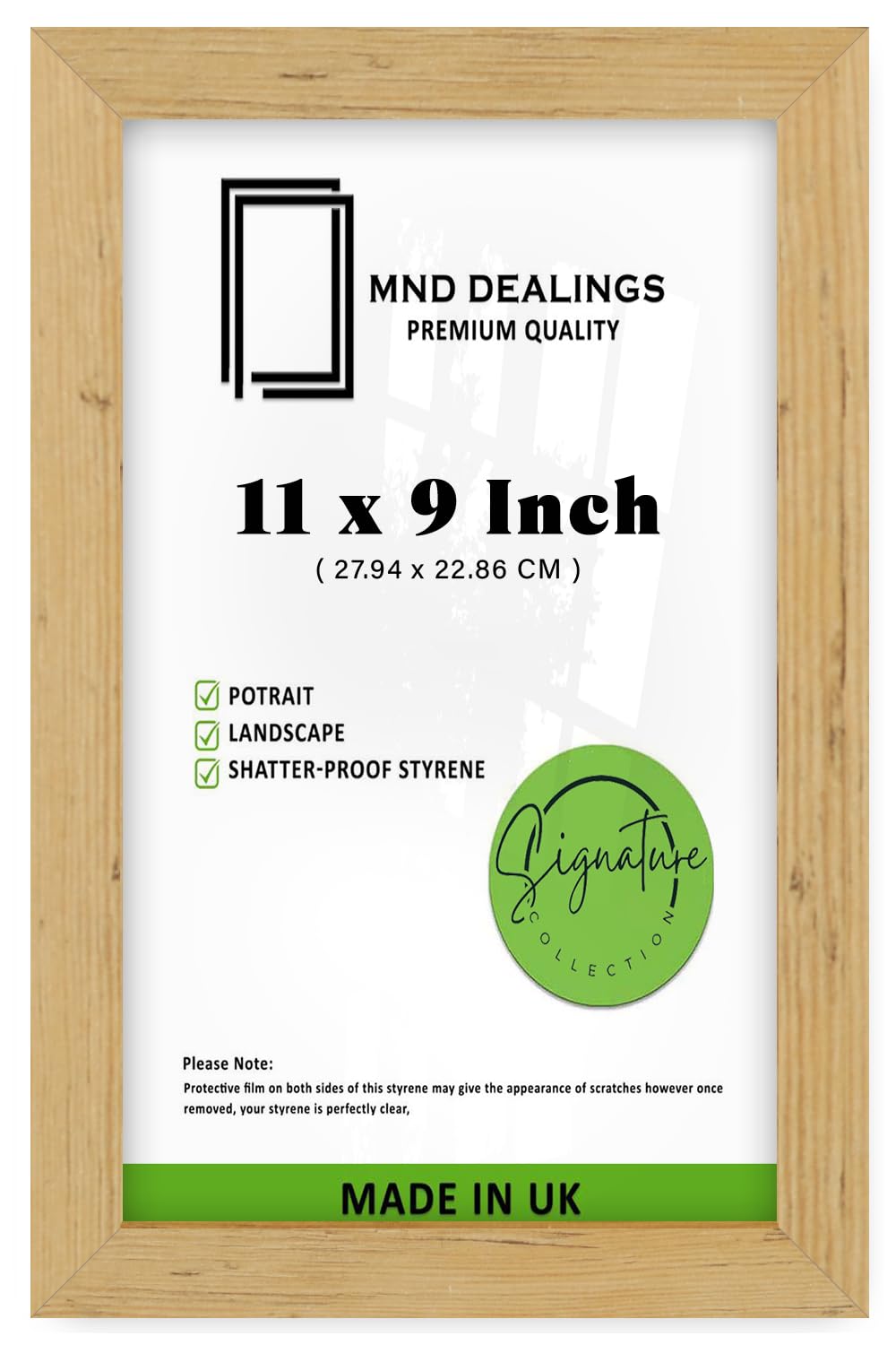 MND Dealings | Eton Picture Frame (27.94 x 22.86 CM) for Wall Décor & Interior Design, 279.4 x 228.6 mm MDF Wood Finish, Great for Home & Office, Comes with Hanging Hooks [ Pine ]