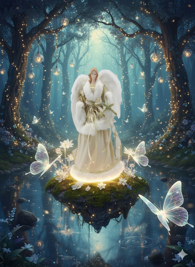 Angelo h 40 Bianco e oro con ali puntale per albero di natale decorazione casa vestito Elegante Pelliccia e Ricami