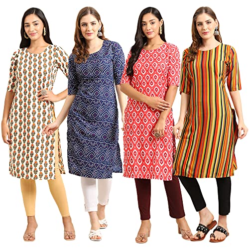 Image of Pinkmint Women's Crepe Digital Print Straight Kurta (Pack of 4)