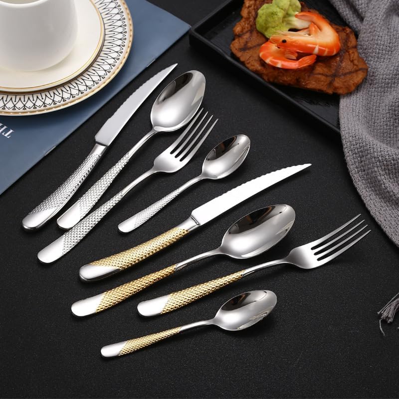 Premium 16-Piece Stainless Steel Silverware Set for 4, Durable Black Cutlery Set with Knife, Fork, Spoon - 304 Stainless Steel Flatware, Perfect for Home & Parties