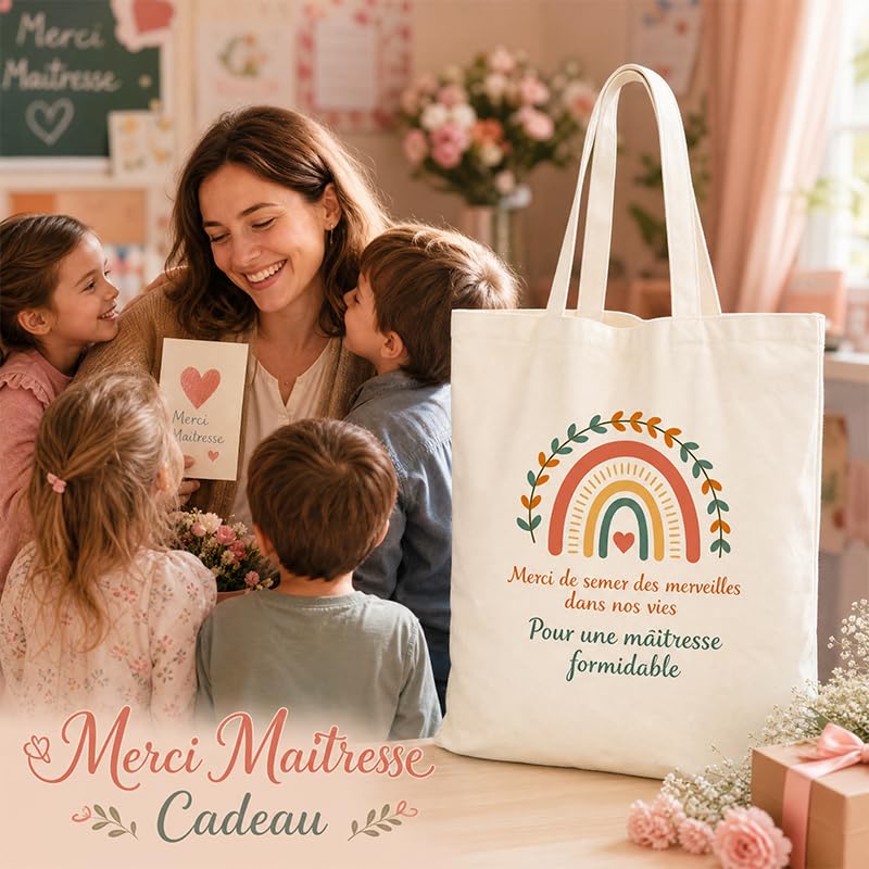 Tote Bag Maitressee Merci Porte-Clé Sac Cabas Femme Grande Capacité Réutilisable