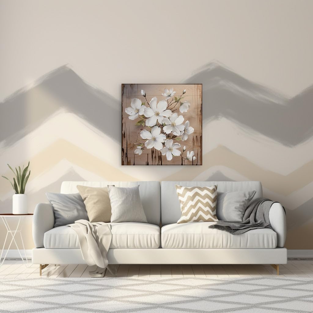 Canvas for Living room. Whispering Whites: A Serene Bouquet on Oak Canvas, 27 x 18 inch Canvas Wall Art - Ready to Hang - 69x46 cm (27x18 inch)