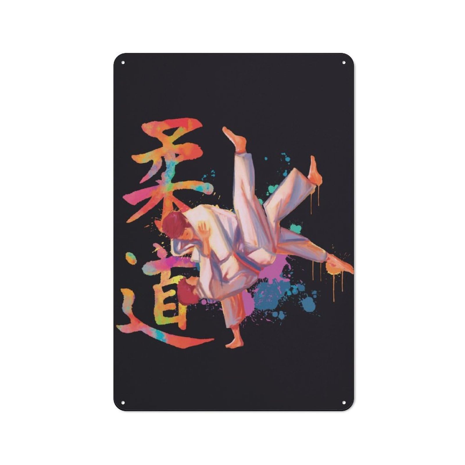 Judo Watercolor Clean Industrial Metal Wall Decor 30x20cm, Decorative Metal Plaque for Workspace, Cafe, Hallway Or Garage