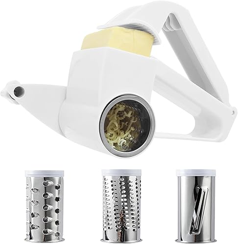 Rallador de queso giratorio para queso duro, chocolate y nueces, tambor de acero inoxidable, mango ergonómico, fácil de limpiar, molinillo de queso