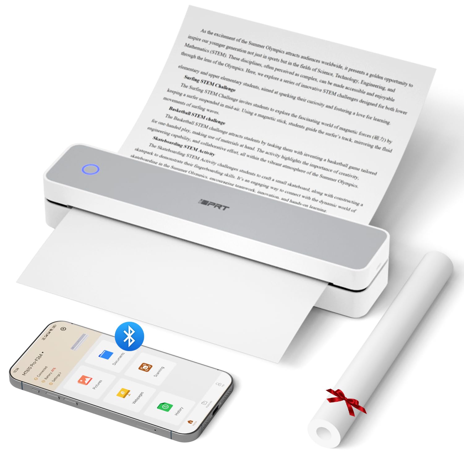 iDPRT Portable Thermal Printer, MT610 Pro Wireless for Travel, 300DPI Bluetooth Inkless Printer Support 8.5" X 11" US Letter& A4&A5 Thermal Paper for