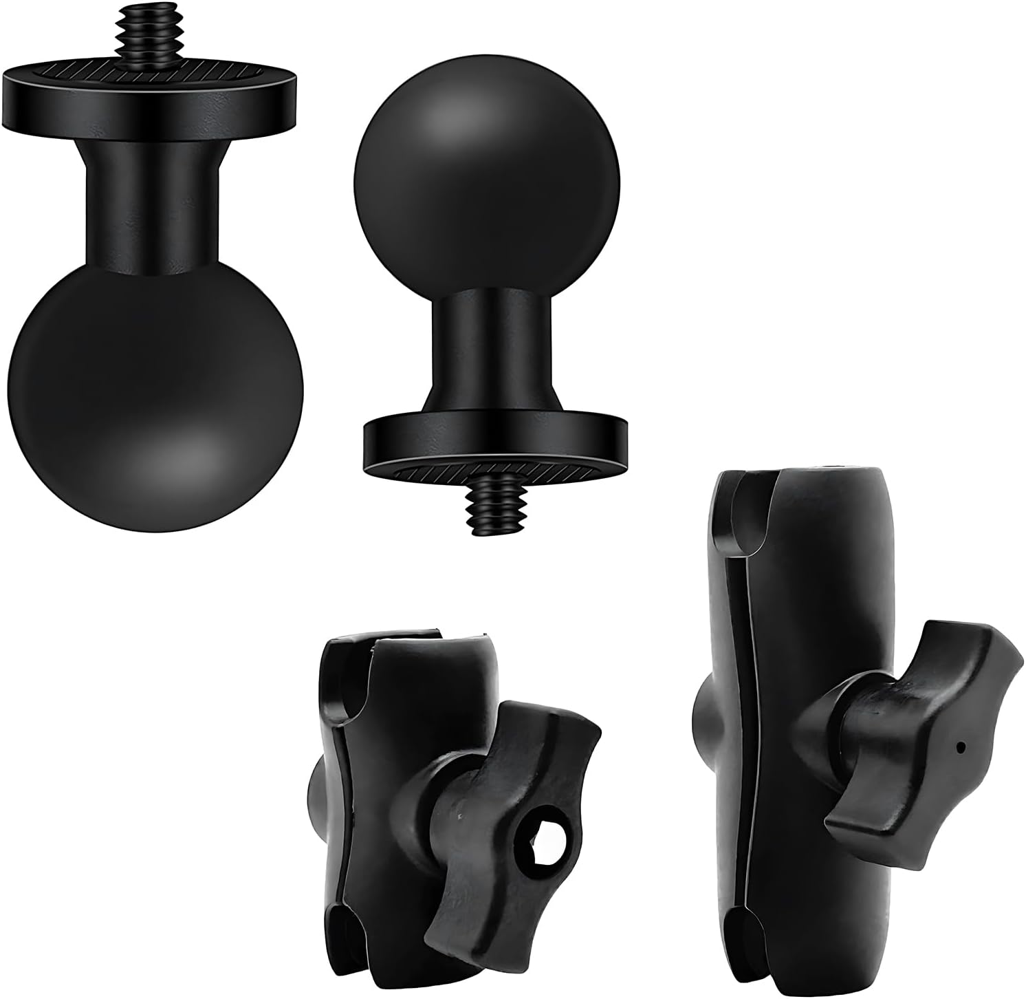 2PC 1" Ball Mount Adapter 1/4"-20 Threaded Stud for Insta360 OneX5,X4,X3,X2,R,RS,GO 2, GoPro Hero,with 2 B Size Double Socket Arm (Long 3.75"- 2.4"),RAM Mounts RAP-B-201U Composite Double Socket Arm