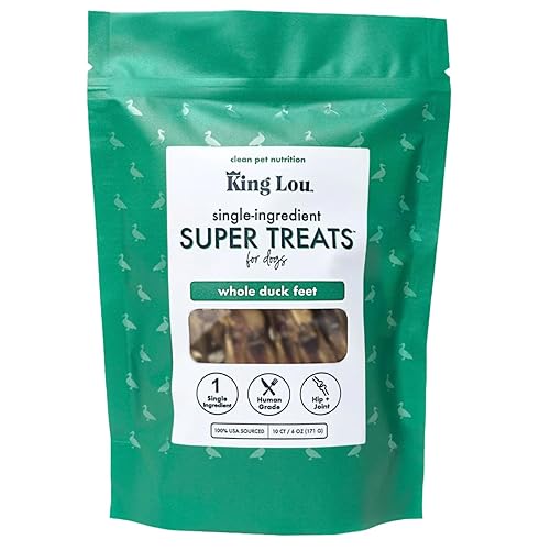 King Lou Pets - Whole Duck Feet for Dogs - Dehydrated Duck Dog Treats - USA-Made Dental Treats for Dogs - Collagen, Glucosamine, Chondroitin for Hip and Joint Health - 10 Count - 10 Count