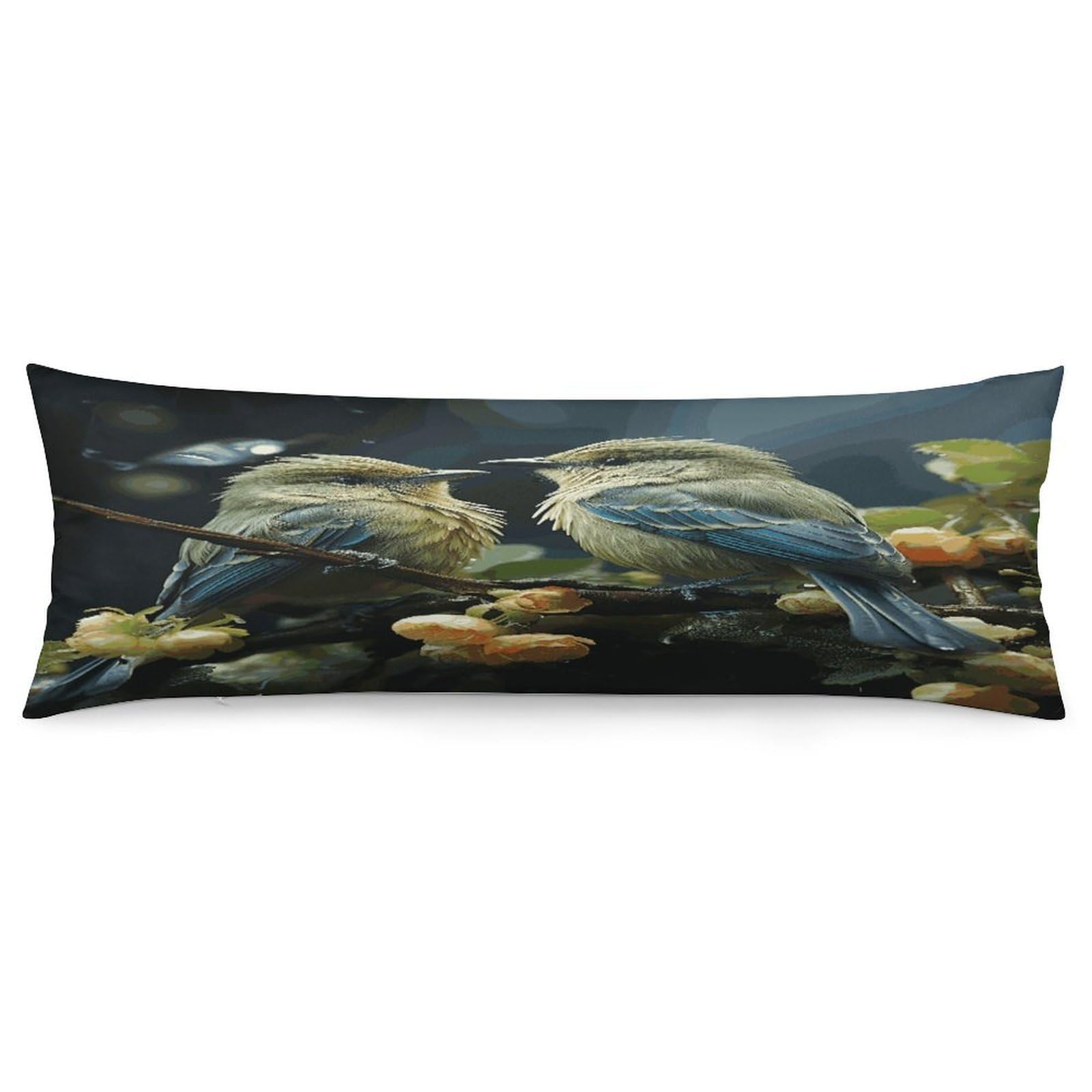 Green Leaves and Birds Body Pillow Cover Soft Full Long Pillow Cover Decorative Large Pillow Case Cozy Body Pillow Pillowcase Pillow Shams for Bed Sofa Couch Room Decor 18.9 X 53 Inch
