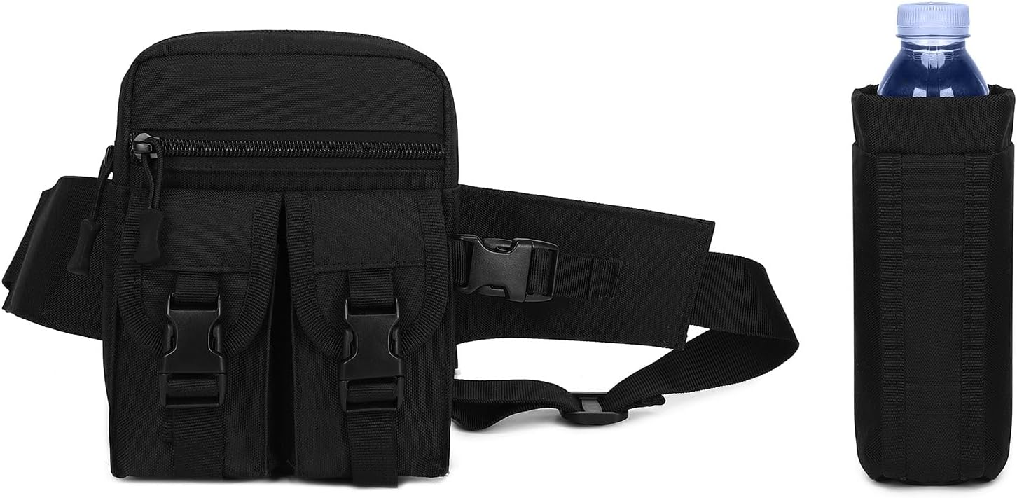 ArcEnCiel Tactical Fanny Pack with Water Bottle Holder - Waist Bag Military Bum Bag for Men & Women, Outdoor Hiking, Fishing, Camping (Black) - Image 3
