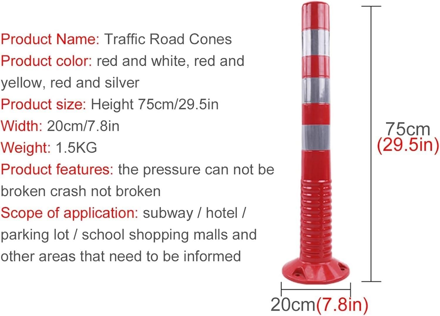 Isolation Pile 3pcs Fixed Type Parking Bollards PVC Flexible Traffic Delineator Posts with Expansion Bolts,Red and White-3Pack