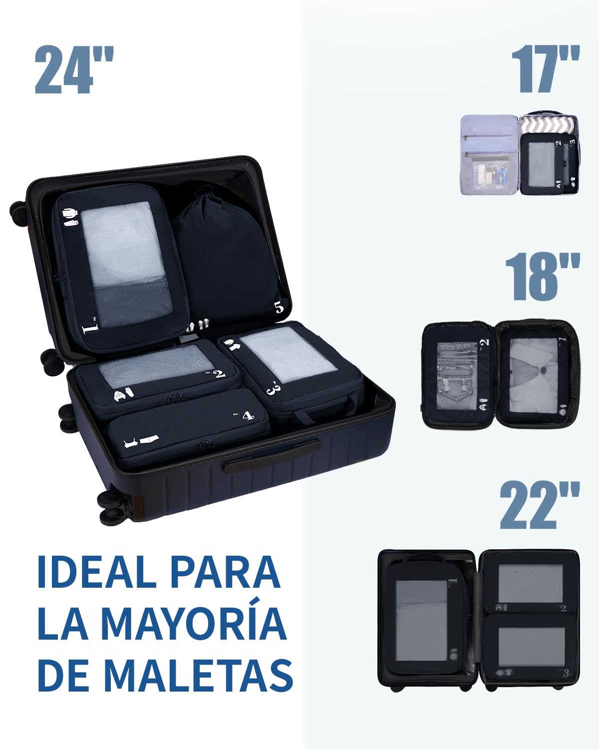 ECOHUB 5 Sets Compresión Organizador Maleta Packing Cubes For Travel Essentials Bolsas Organizadoras Ropa Viaje Avion Viajes Accesorios(Azul oscuro)