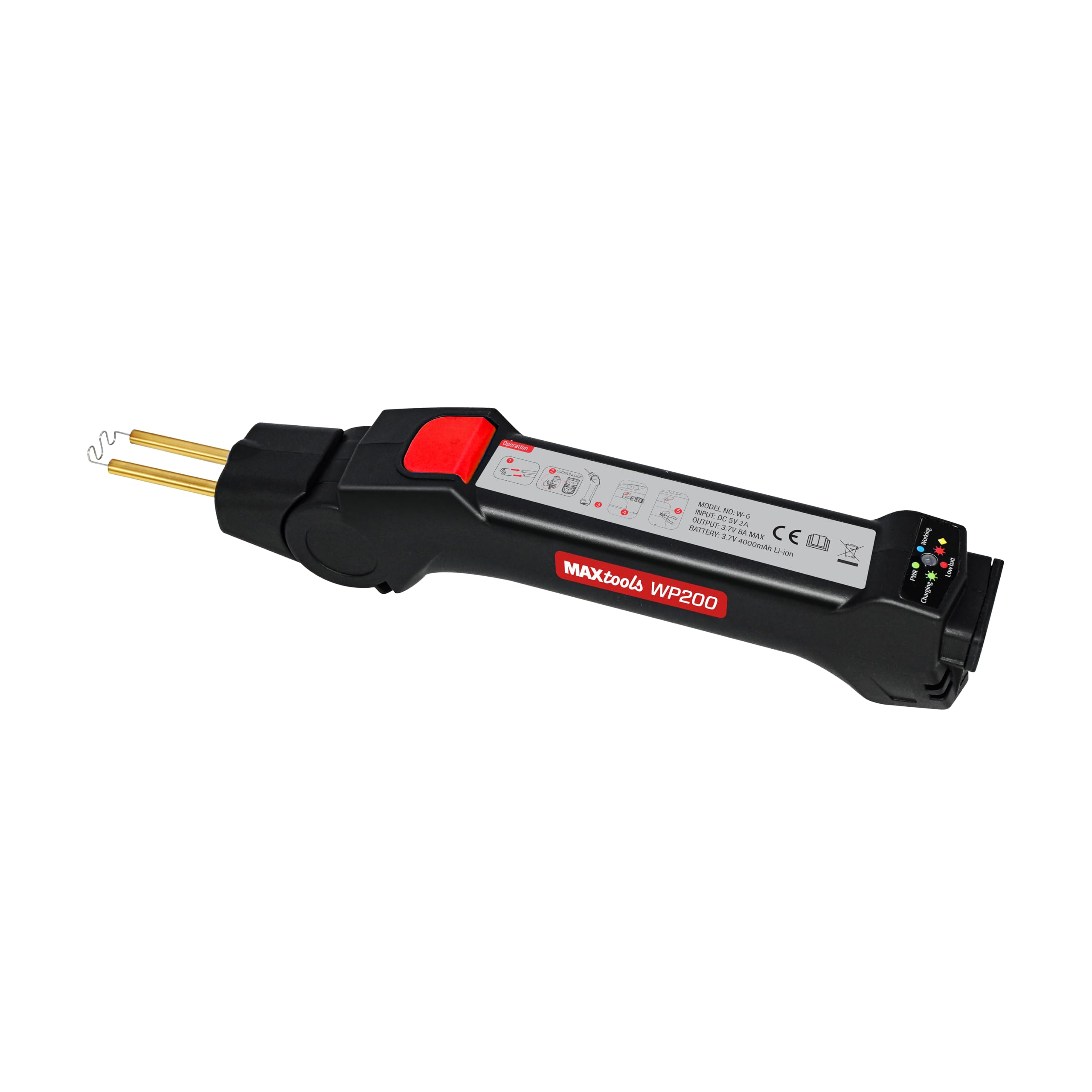 MAXTOOLS, WP200, Soldador de Plástico a Batería con Cabezal Ajustable y Batería de 4000mAh