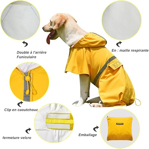 Miniatura 6 de Impermeable para perros grandes, poncho impermeable para perros medianos y grandes (amarillo, 5XL)