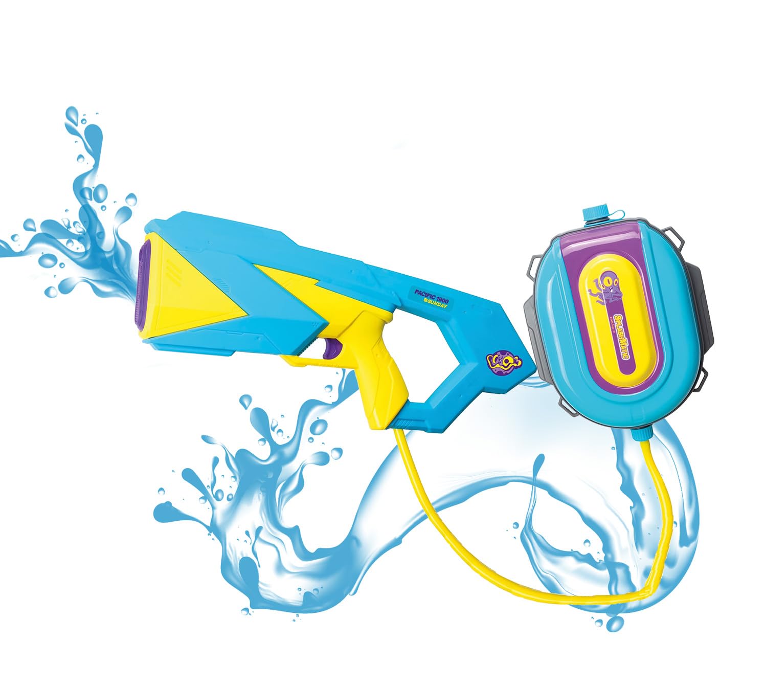 ODS - Splashmatic Pacific 1900, Spara Acqua con Serbatoio a Zainetto, a Batteria con Ricarica USB, Pistola ad Acqua 48 cm, Capacità Serbatoio 1900 ml, Età Consigliata +6 Anni