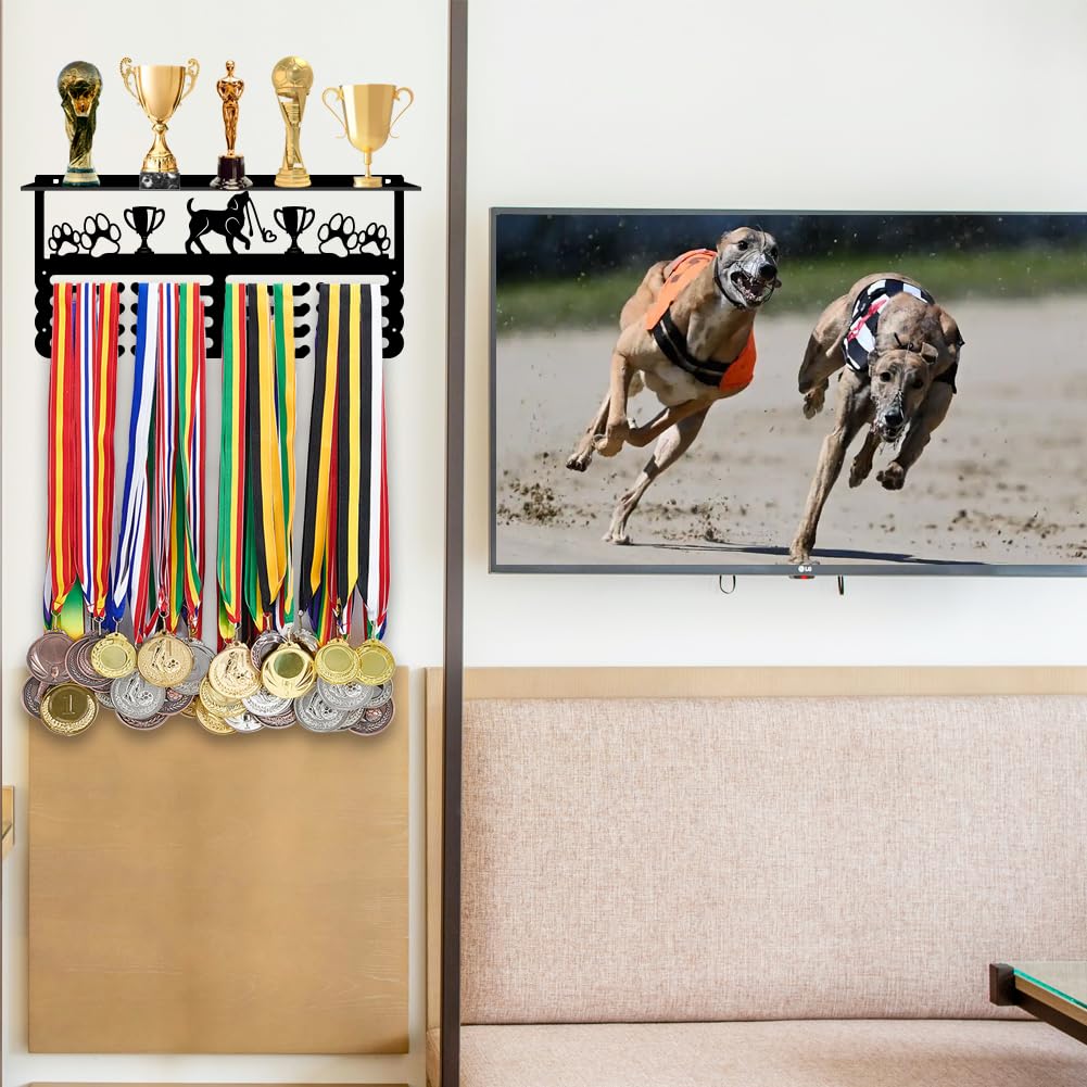 PH PandaHall Porta Medaglie per Cani Porta Trofei Organizer per Esposizione, Espositore Da Parete per Medaglie In Metallo per Competizioni Canine Regalo per Animali Domestici, 40x20cm