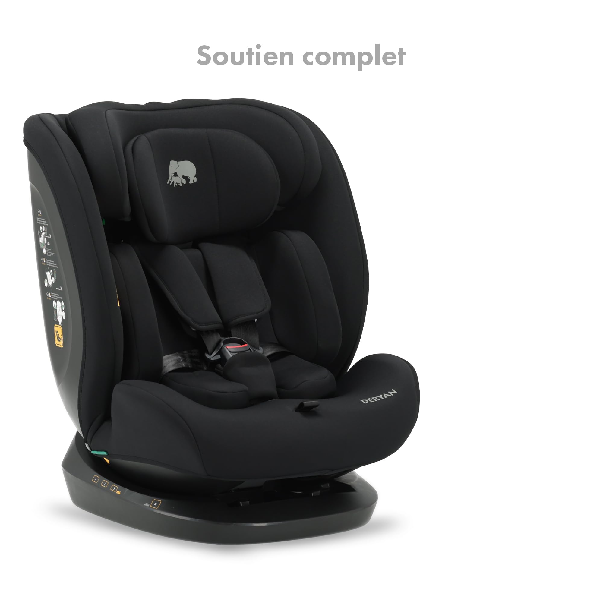 Deryan Clyde Siège auto bébé, I-SIZE 40-150 cm, 0 à 36 kg évolutif, dès la naissance et jusqu'à 12 ans environ, Groupe 0/+/1/2/3, RWF, FWF, Protections latérales (Noir)