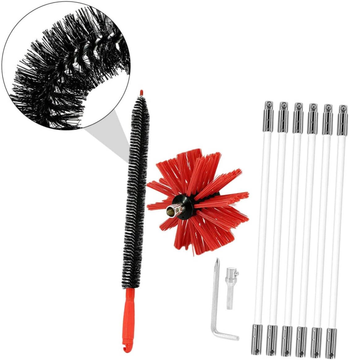 1 Set Flexible Chimney Brush Cleaning Kit Rods Inner Brush for Flue Dryer Vent Compatible with Electric Drills for Brick Chimneys Prevents Build Up Fires