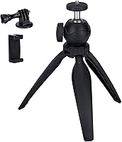 Vista 1 de Mini trípode para cámara con soporte para teléfono y soporte GoPro, cabezal de bola 360, negro, compatible con DSLR, GoPro, Smartphone, Webcam