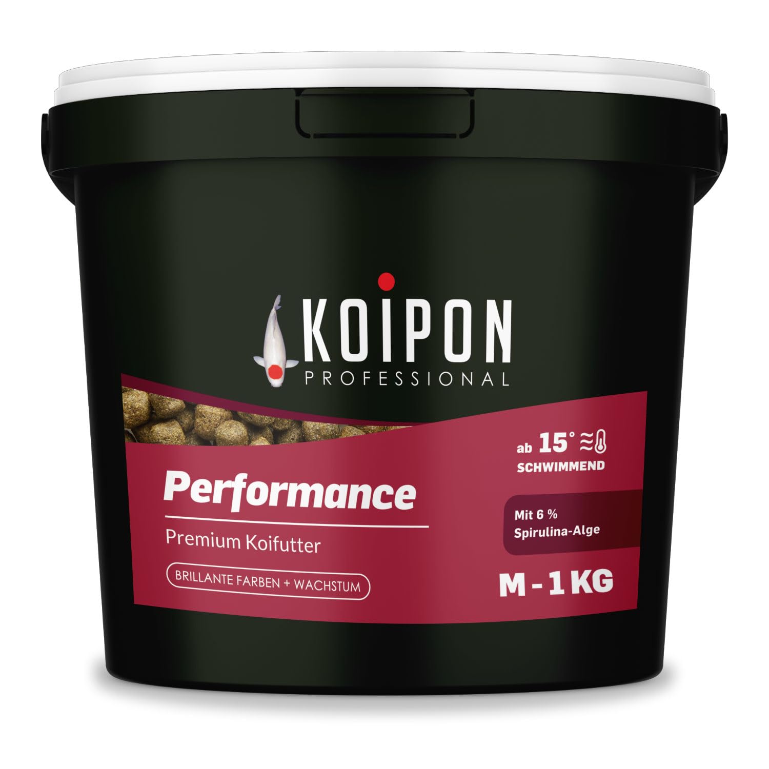 KOIPON Performance 1 kg Koifutter Sommer für Farbe, schwimmend, 6% Spirulina, Teichfutter 6 mm Pellets, Koifutter als Goldfischfutter geeignet