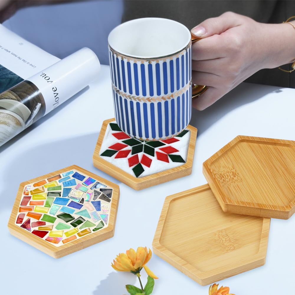 Bambus-Untersetzer Im Set (4 Stück) – 9x9 Cm, Perfekt Für DIY-Mosaik, Pflanzen, Gläser & Als Stilvolle Deko