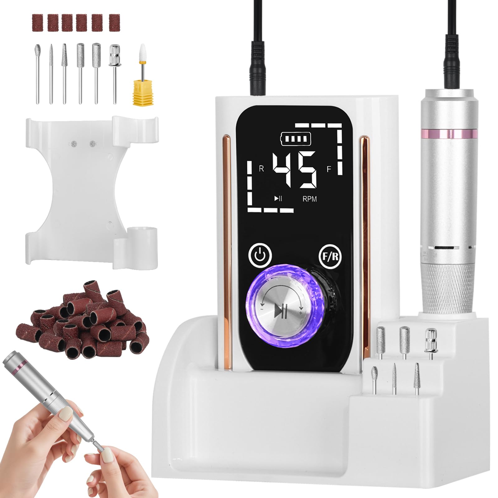 Bindokun 45000RPM Electric Nail Files for Acrylic and Gel Nails Professional Nail Drill Machine Rechargeable E File Manicure Pedicure Set including 45 Speeds
