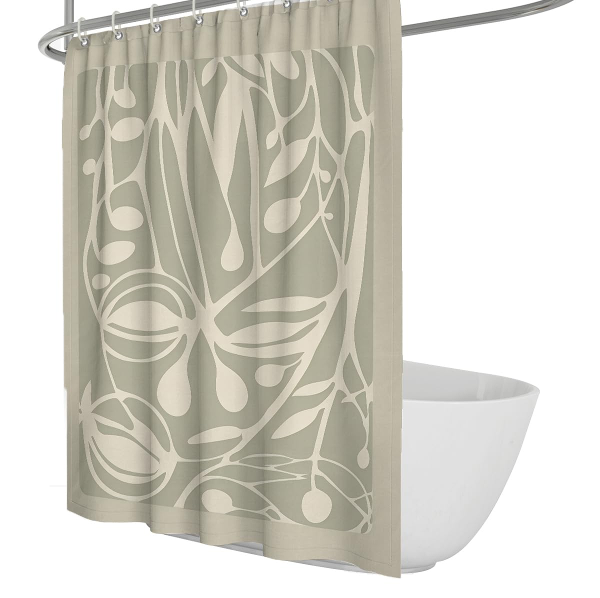 UIRINGART Abstract Shower Curtains W120xL180cm Modern Beige Cream Leaf Vine Branch Line Art Botanical Print Mildew Mould Resistant Fabric Bathroom Curtain