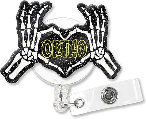 Ortho - Carrete de insignia con purpurina negra, banda retráctil, clip de tiburón, lindo clip de insignia de amor, regalo para enfermera, médico,