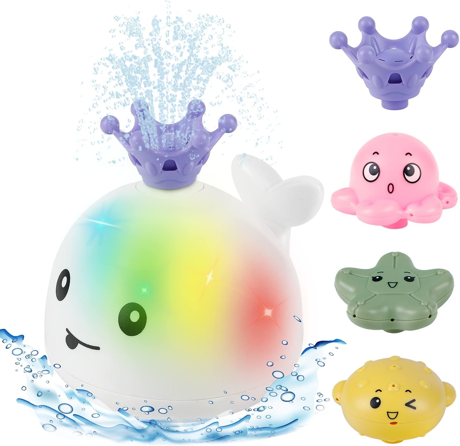 ELECDON Baby Bath Toys, Whale Sprinkler with 4 Water Spray Modes, Light-Up Fountain for Toddlers 1-3, Automatic Bathtub Fun for Boys and Girls, Infant Pool Playtime