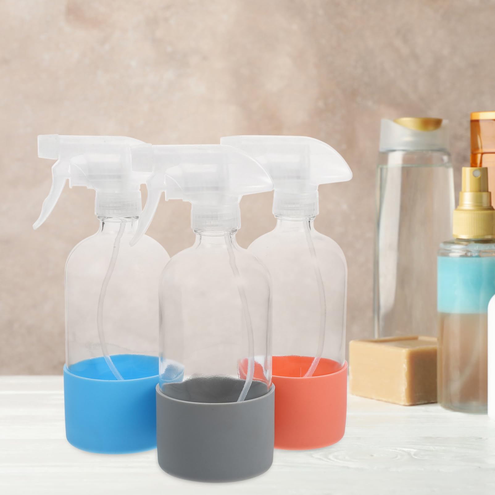 ABOOFAN 3 Stück 500ml Glas Sprühflasche mit Rutschfestem Silikonboden | Transparent, Pp Teil und Bequemer Griff, Gleichmäßiger Sprühnebel, Auslaufsicher für Blumen und Pflanzen