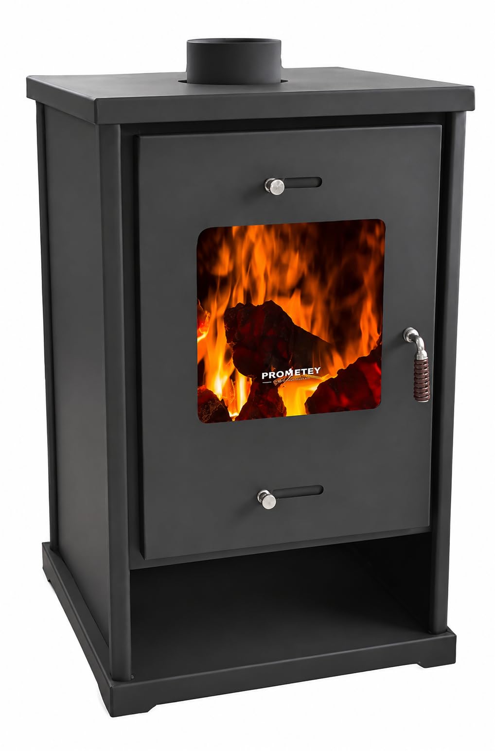 Prometey EEK A+ 96175 - Stufa a legna da 10,2 kW, colore: antracite, altezza 79 cm, larghezza 50 cm, profondità 42 cm, 64 kg