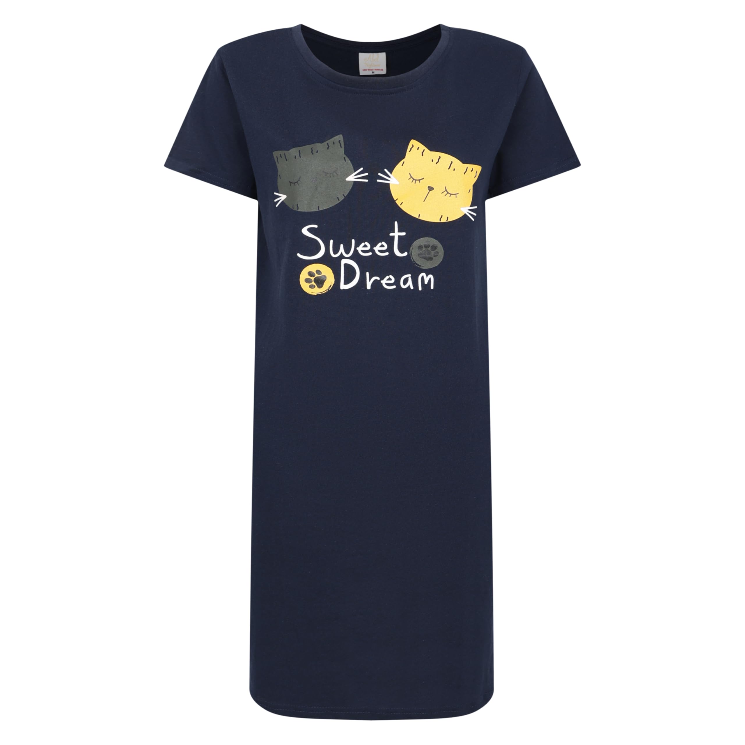 Ex Uk Store Women's Abel D3 - Navy - Sweet Dreams Nightie Novelty Prints Short Sleeve Uk Sizes 8 To 22 Jersey Nightdresses (D3 - L)