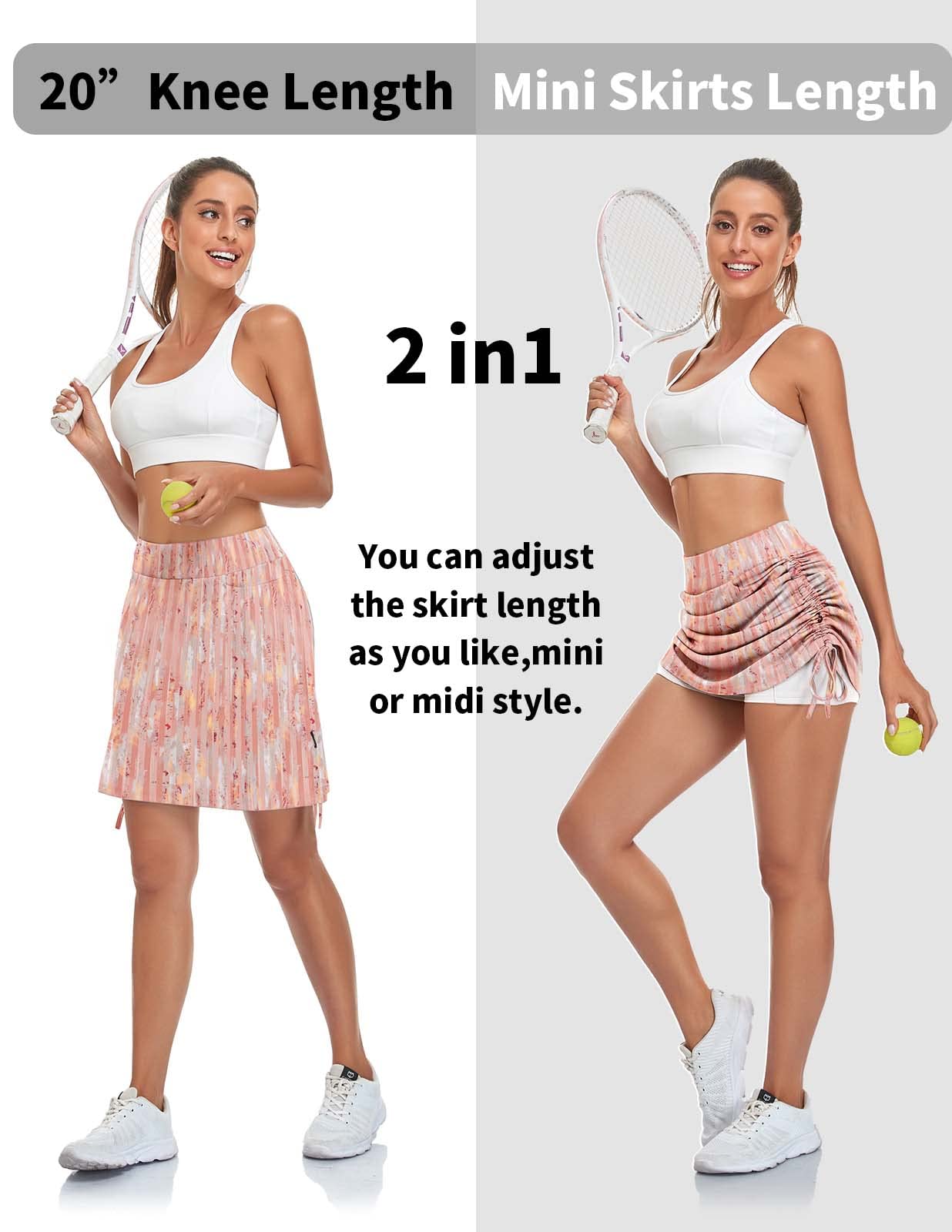 Soneven Jupe de Pantalon pour Femme - Longueur Genoux - Courte - Jupe de Tennis - Jupe de randonnée - avec Poches et Cordon de Serrage réglable