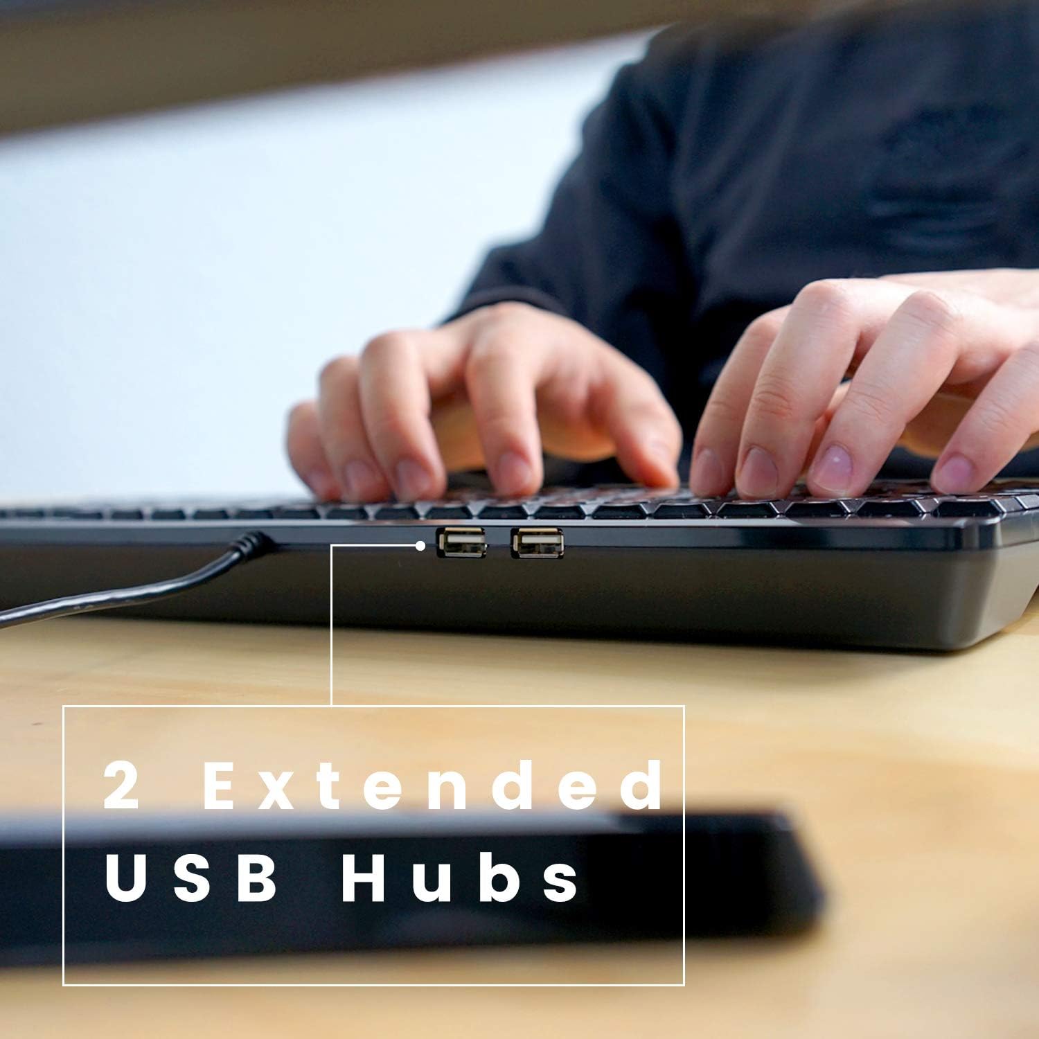 Perixx PERIBOARD-220H US, Wired Compact USB Keyboard with 2 Hubs - Build-in Numeric Keypad - Black - US English Layout, (11506)