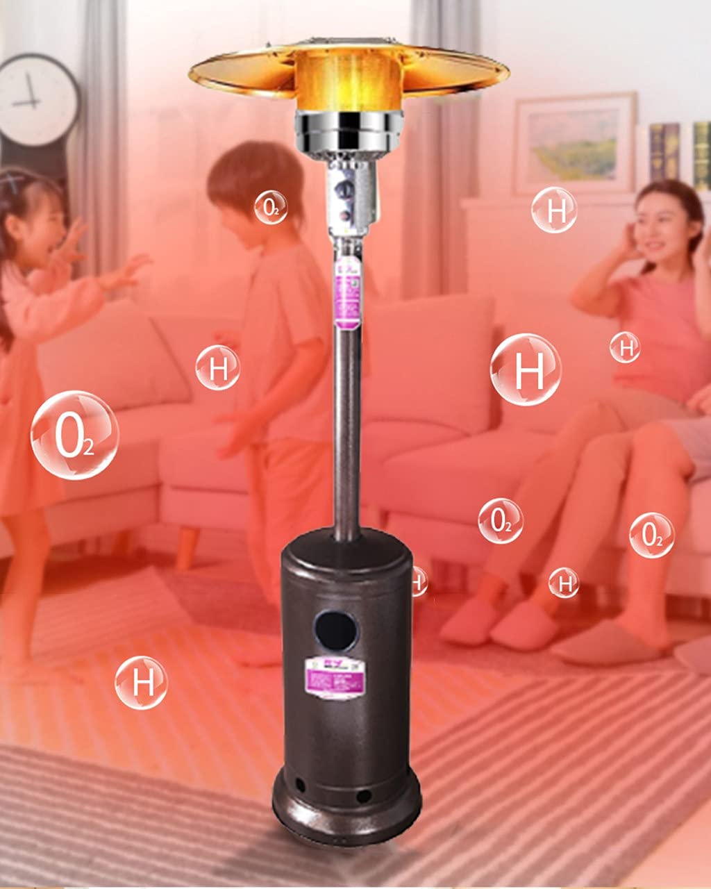 Parasol Chauffant en Acier Inoxydable, Chauffage d'extérieur Gaz 13Kw GPL A Parasol avec roulettes 224 cm de Hauteur Adapté Au Jardin, Aux Restaurants, Aux Bars, Aux Barbecues Gold