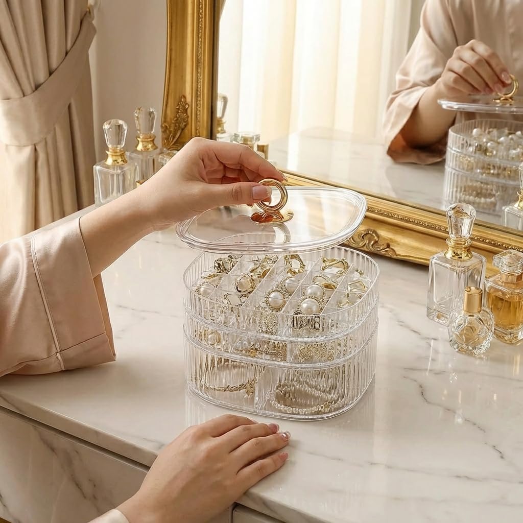 Jewelry Box, 3-Layer Acrylic Jewelry Organizer with Handle, Clear Jewelry Boxes for Women Girls, Make up Organizer, Jewelry Storage Holder (Green) - Image 2