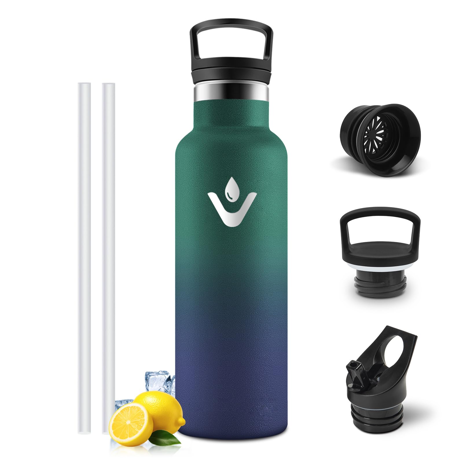 Mulbijeo Thermos Flask, BPA-Free, 750 ml, Stainless Steel, Leak-Proof Insulated Flask, Double Walled, Water Bottle, Thermos Flask with Straw for Fitness, Gym