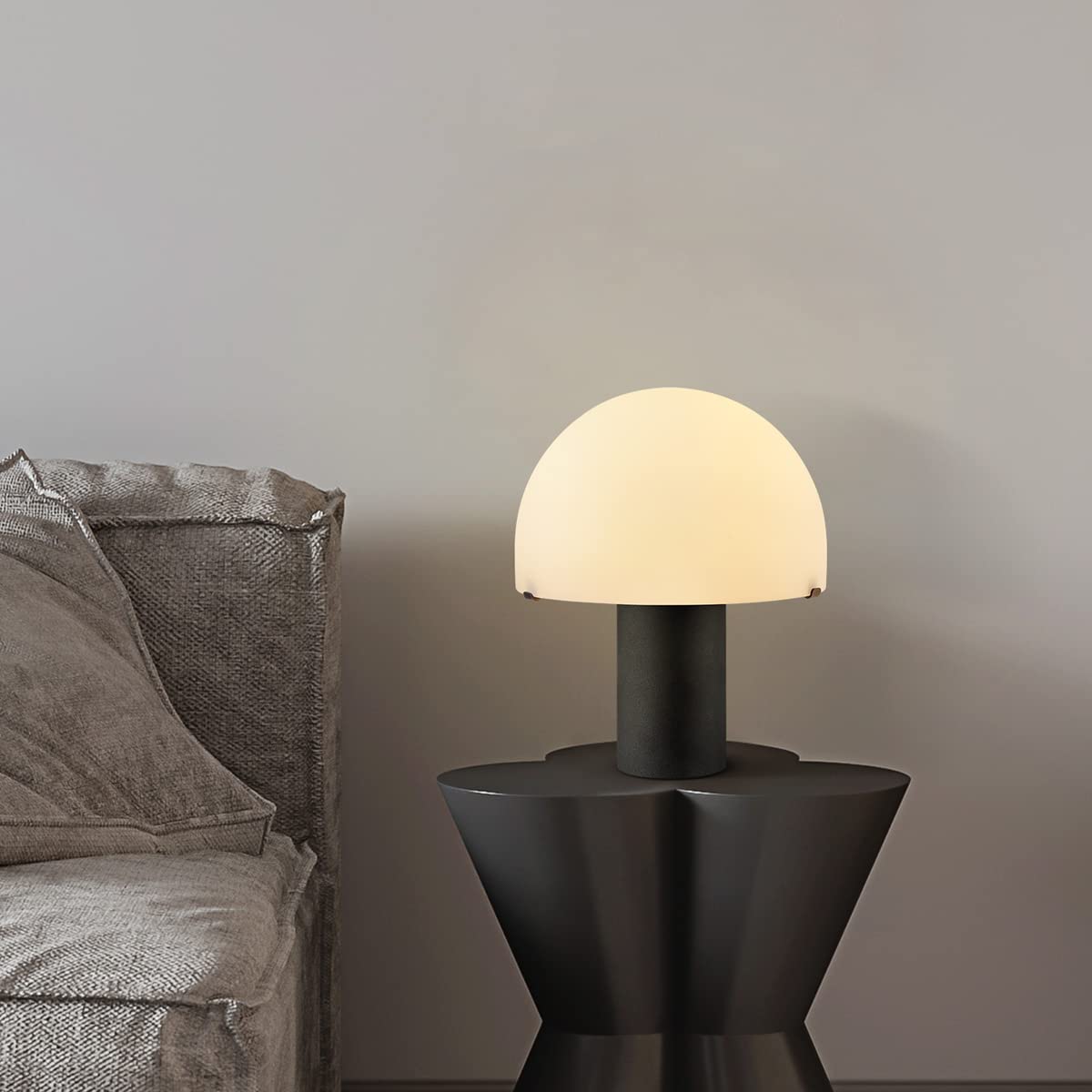 home sweet home collection Moderner Tischlampe Mushroom | 23/23/28cm | Schwarz | Nachttischlampe | Glas und Metall | für E27 LED-Lichtquelle | mit Kabelschalter | geeignet für Wohnzimmer und