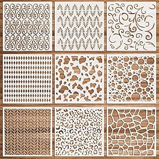 OOTSR 9 Pieces Template Painting Stencil, 13 X 13 CM Art Craft Stencils, Reusable Plastic Stencils for Paint Craft Wall DIY Fabric Floor Home Decor Wood Signs
