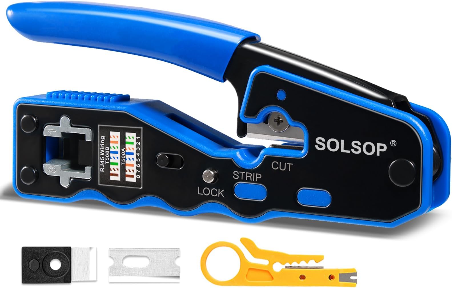 Solsop RJ45 Crimp Tool Pass Through Crimper Cat5e Cat5 CAT6 Crimping Tool