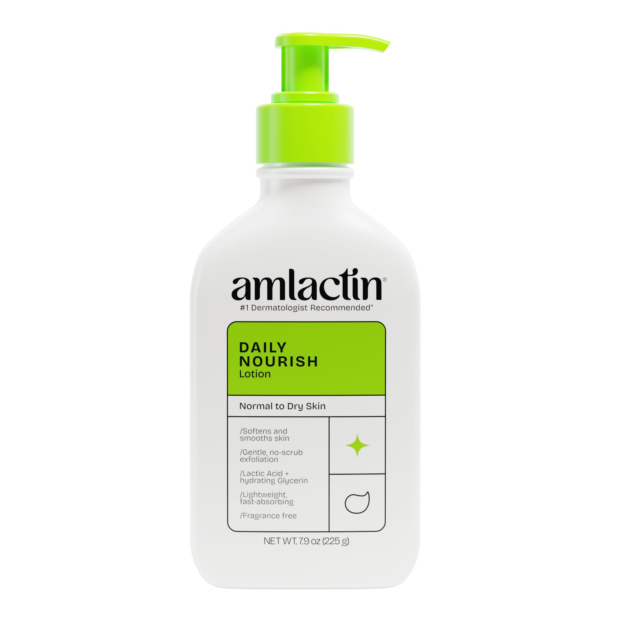 Daily Nourish Therapeutic Body Lotion for Dry Skin - No-Scrub Exfoliator and Moisturizer - AmLactin 12% Lactic Acid Lotion, 7.9 oz (Packaging May Vary)